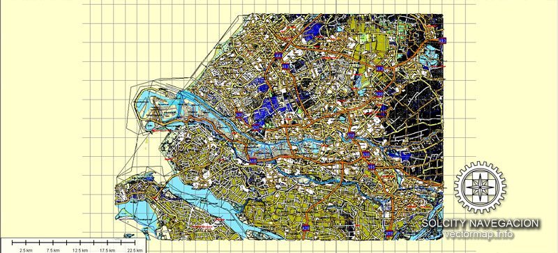Rotterdam, Netherland printable vector street full Atlas 49 parts map, full editable, Adobe Illustrator