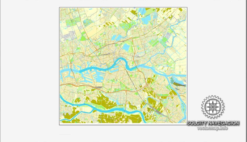 Rotterdam, Netherland printable vector street City Plan map, full editable, Adobe Illustrator