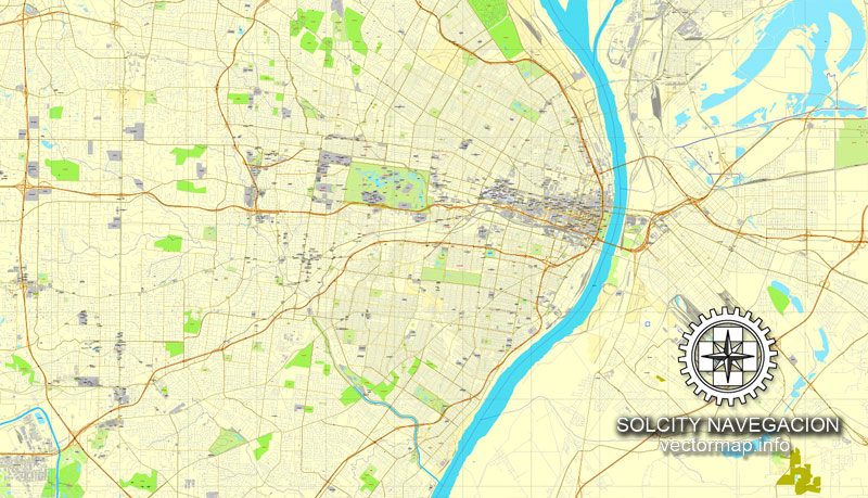 Map Vector Saint Louis, Missouri, US printable vector street City Plan map, full editable, Adobe Illustrator