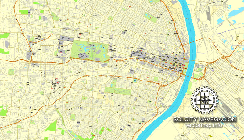 Map Vector Saint Louis, Missouri, US printable vector street City Plan map, full editable, Adobe Illustrator