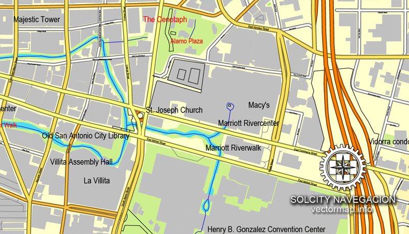 Map vector San Antonio, Texas, US printable vector street City Plan map, full editable, Adobe Illustrator