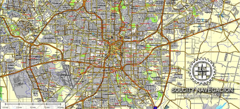 San Antonio Texas US printable vector street map: Atlas 25 parts full editable, Adobe Illustrator