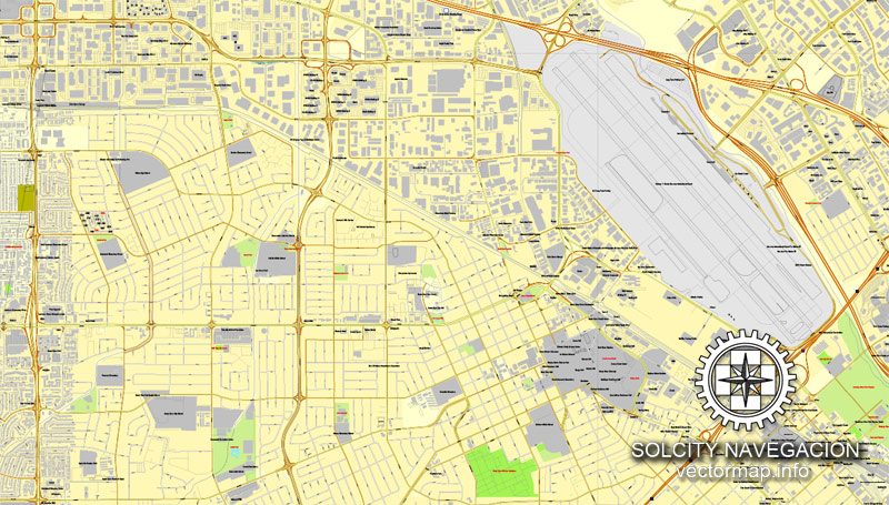 Map vector San Jose, California, US printable vector street City Plan map, full editable, Adobe Illustrator