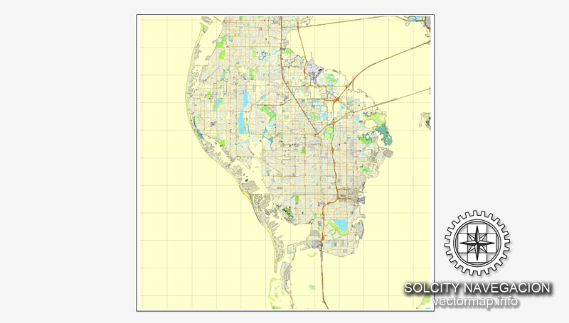 St. Petersburg Map Vector Florida US printable City Plan full editable Street Map Adobe Illustrator