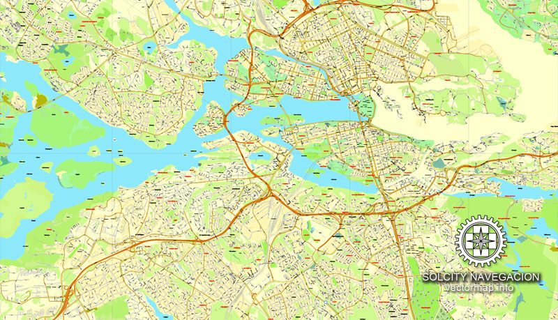 Stockholm Sweden Sverige printable vector street Map: Simple City Plan full editable, Adobe Illustrator