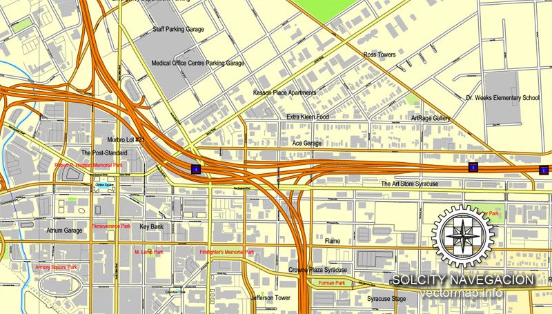 Map vector Syracuse, New York, US printable vector street City Plan map, full editable, Adobe Illustrator
