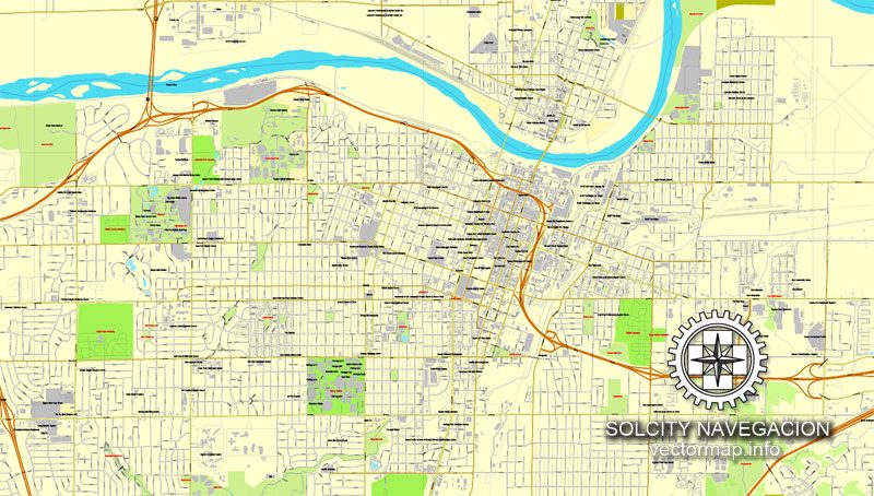 Map of Topeka, US printable vector street City Plan map, full editable, Adobe Illustrator
