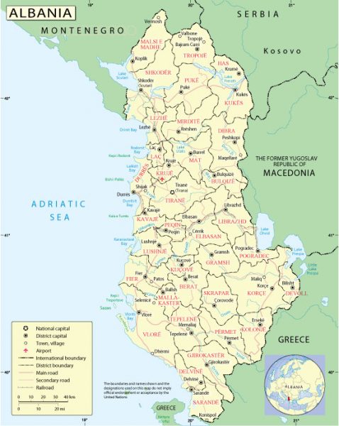 Albania: Free download vector map Albania, Adobe Illustrator, download now