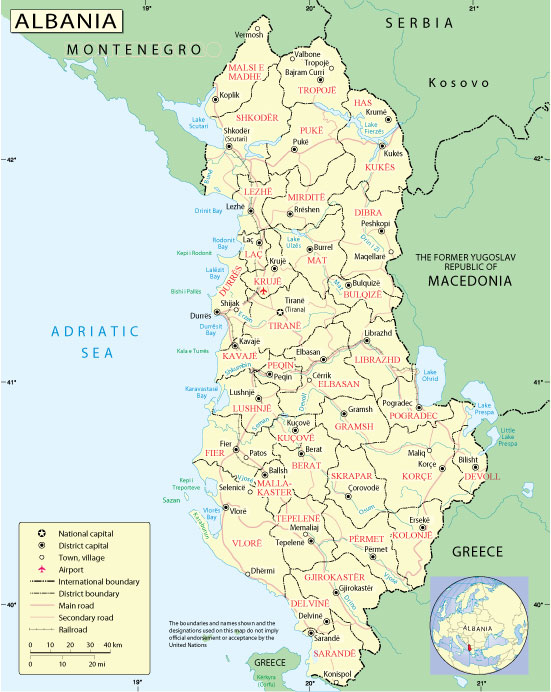 Albania: Free download vector map Albania, Adobe Illustrator, download now