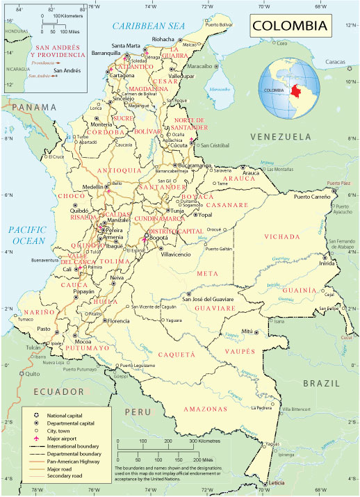 Colombia: Free download vector map Colombia, Adobe Illustrator, download now