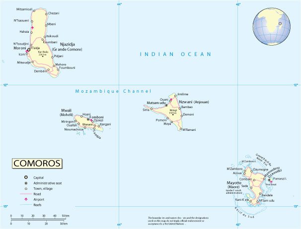 Comoros Islands: Free download vector map Comoros Islands, Adobe Illustrator, download now