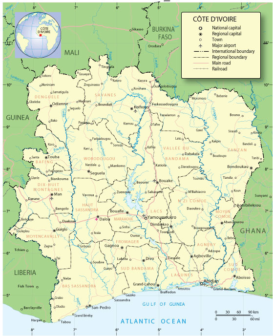Cote D'Ivoire: Free download vector map Cote D'Ivoire, Adobe Illustrator, download now