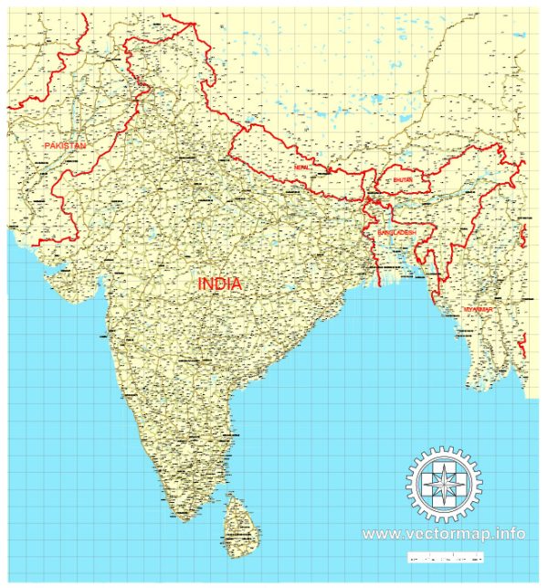 Free vector map India, Nepal, Bhutan, Bangladesh, Adobe Illustrator, download now maps vector clipart >>>>> Map for design, projects, presentation free to use as you like.