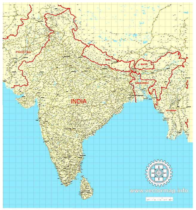 India: Free vector map India, Nepal, Bhutan, Bangladesh, Adobe Illustrator, download now maps vector clipart