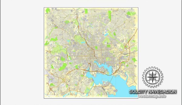 Map vector Baltimore, Maryland, US printable vector street City Plan map, full editable, Adobe illustrator Map for design, print, arts, projects, presentations, for architects, designers and builders