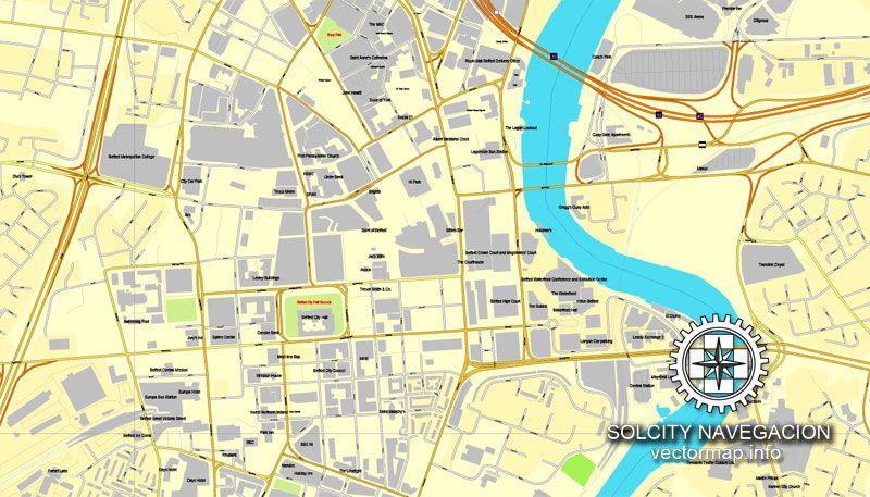 Map vector Belfast, Ireland printable vector street City Plan map, full editable, Adobe Illustrator