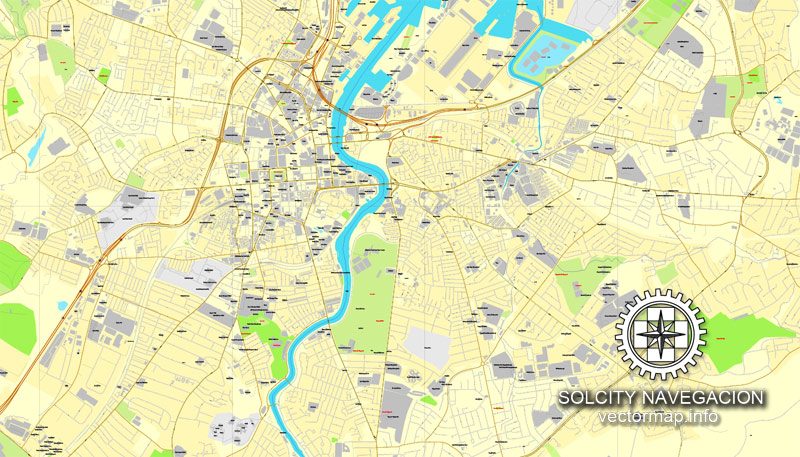 Belfast Ireland UK printable vector street map: City Plan full editable, Adobe Illustrator