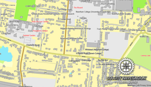 Cambridge UK Great Britain printable vector street map: City Plan full ...