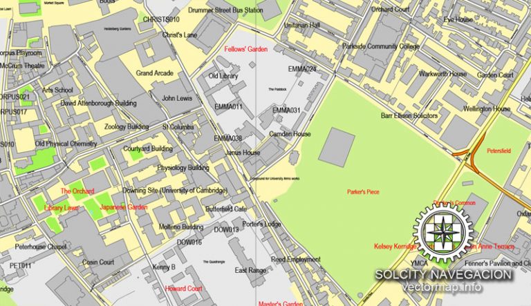 Cambridge UK Great Britain printable vector street map: City Plan full ...
