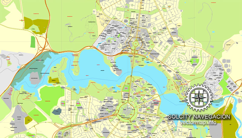 Map vector Canberra, Australia, printable vector street City Plan map, full editable, Adobe illustrator Map for design, print, arts, projects, presentations, for architects, designers and builders