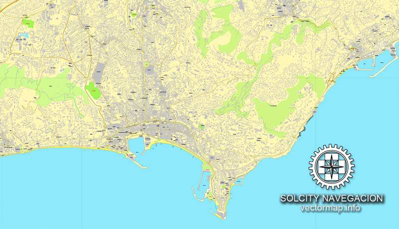Cannes, France printable vector street City Plan map, full editable, Adobe Illustrator
