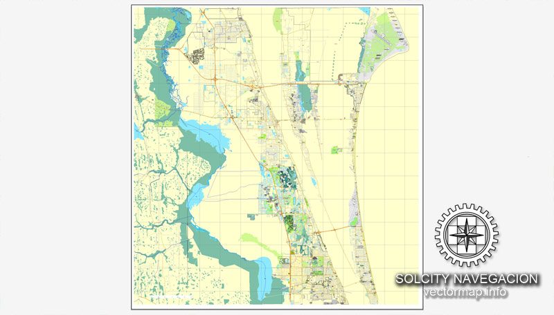 Map vector Cape Canaveral, Florida, US printable vector street City Plan map, full editable, Adobe Illustrator Map for design, print, arts, projects, presentations, for architects, designers and builders.