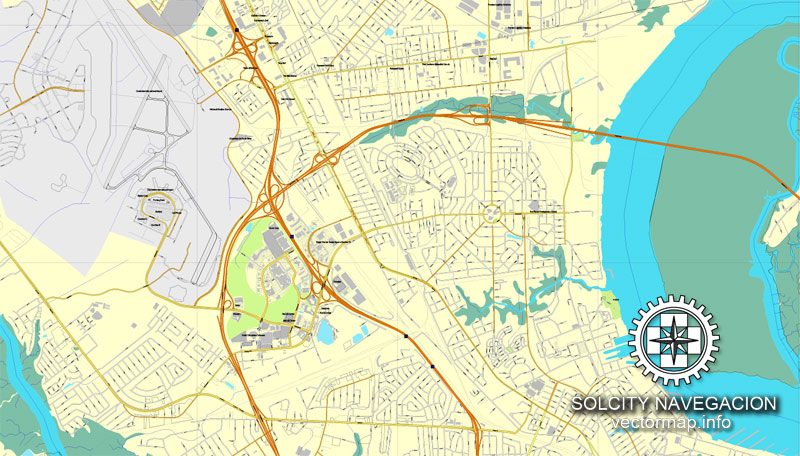 Charleston South Carolina US printable vector street map: City Plan full editable, Adobe Illustrator