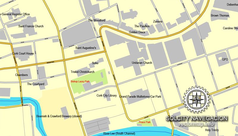 Map vector Cork, Ireland printable vector street City Plan map, full editable, Adobe Illustrator