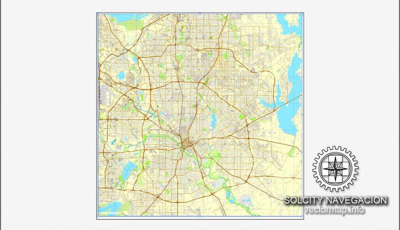 Map vector Dallas, Texas, US printable vector street City Plan map, full editable, Adobe illustrator Map for design, print, arts, projects, presentations, for architects, designers and builders