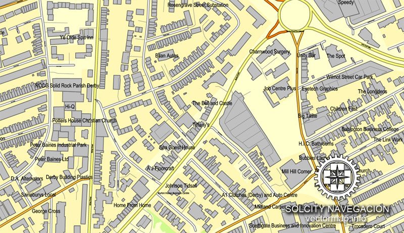 Map vector Derby, England, UK Great Britain, printable vector street City Plan map, full editable, Adobe Illustrator