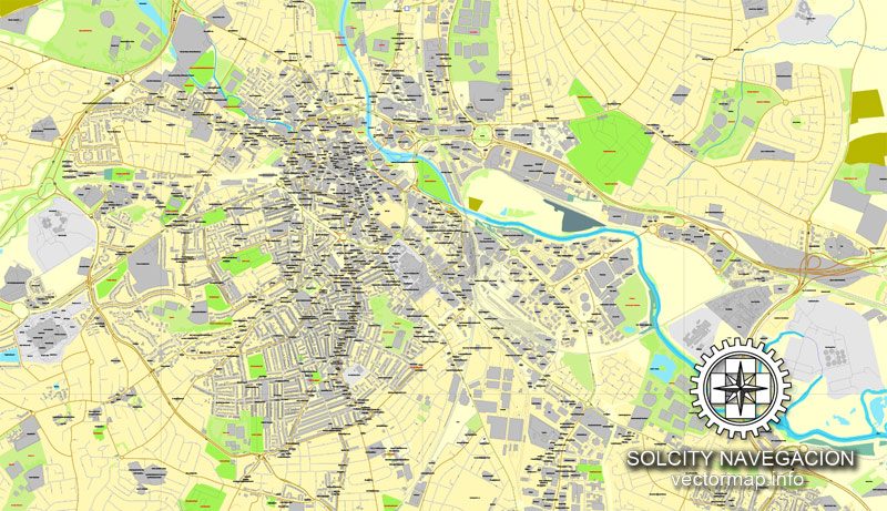 Derby UK Great Britain printable vector street map: City Plan full editable, Adobe Illustrator
