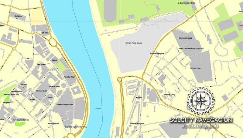 Map Vector Derry, Ireland printable vector street City Plan map, full editable, Adobe Illustrator