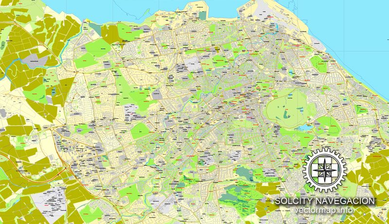 Map vector Edinburgh, Scotland, UK Great Britain, printable vector street City Plan map, full editable, Adobe Illustrator