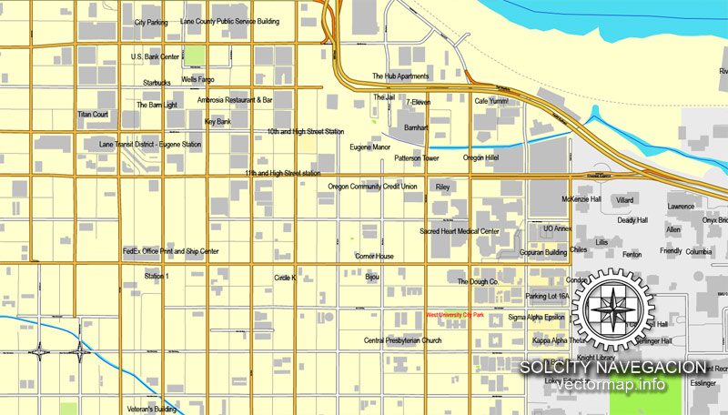 Map vector Eugene, Oregon, US printable vector street City Plan map, full editable, Adobe Illustrator Map for design, print, arts, projects, presentations, for architects, designers and builders