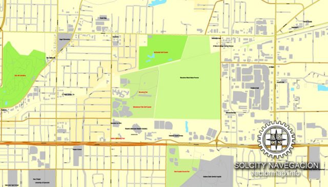 Evansville, Indiana, US printable vector street City Plan map, full ...