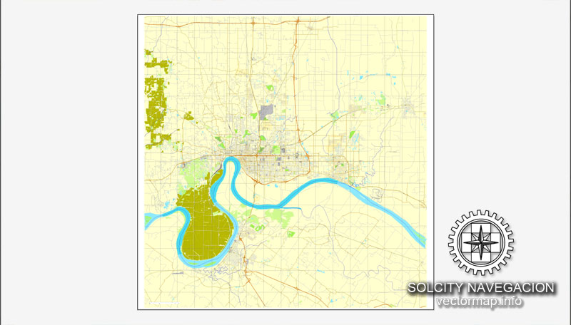 Map vector Evansville, Indiana, US printable vector street City Plan map, full editable, Adobe Illustrator Map for design, print, arts, projects, presentations, for architects, designers and builders