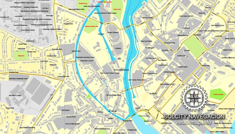 Map vector Galway, Ireland printable vector street City Plan map, full editable, Adobe Illustrator