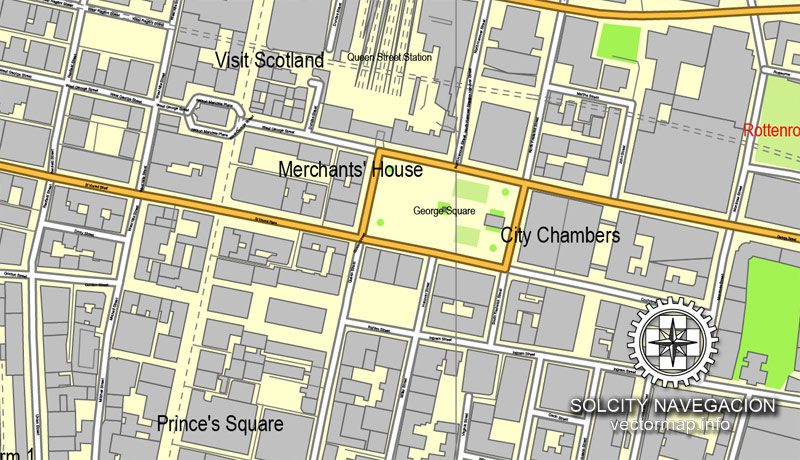 Glasgow, Scotland, UK Great Britain, printable vector street City Plan map, full editable, Adobe Illustrator