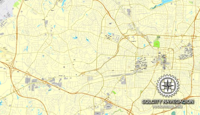 Greensboro, North Carolina, US printable vector street City Plan map ...