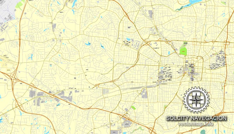 Map vector Greensboro, North Carolina, US printable vector street City Plan map, full editable, Adobe Illustrator
