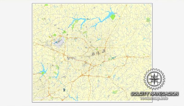 Greensboro, North Carolina, US printable vector street City Plan map, full editable, Adobe Illustrator