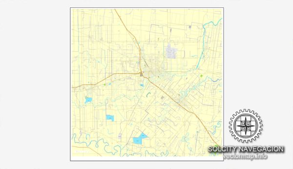 Map vector Harlingen, Texas, US printable vector street City Plan map, full editable, Adobe Illustrator
