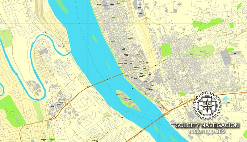 Harrisburg Pennsylvania US printable vector street map: City Plan full editable, Adobe Illustrator