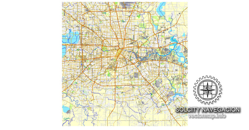 Map vector Houston, Texas, US printable vector street City Plan map, full editable, Corel Draw Map for design, print, arts, projects, presentations, for architects, designers and builders