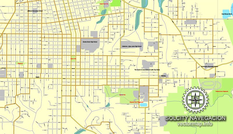 Humboldt Eureka California US printable vector street map: City Plan full editable, Adobe Illustrator