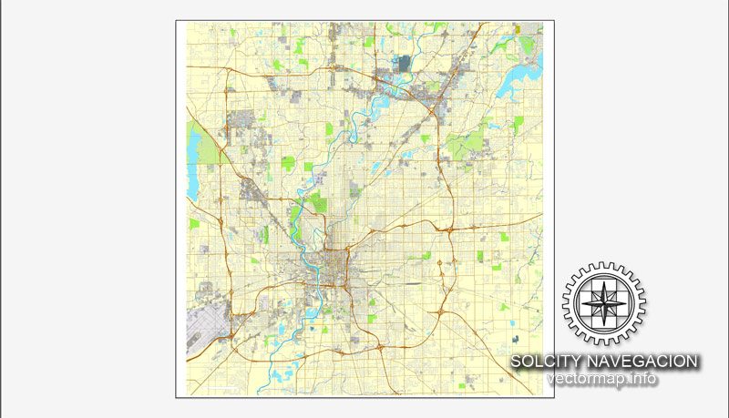 Map vector Indianapolis, Indiana, US printable vector street City Plan map, full editable, Adobe illustrator Map for design, print, arts, projects, presentations, for architects, designers and builders