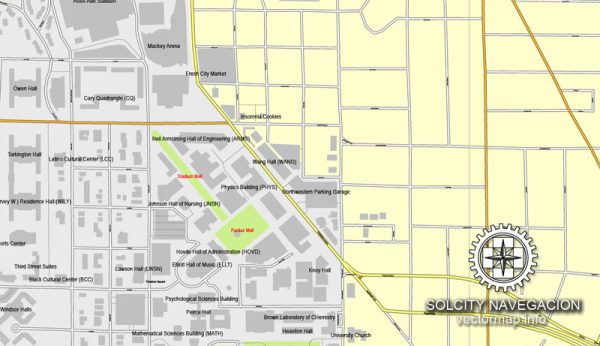 Lafayette, Indiana, US printable vector street City Plan map, full 