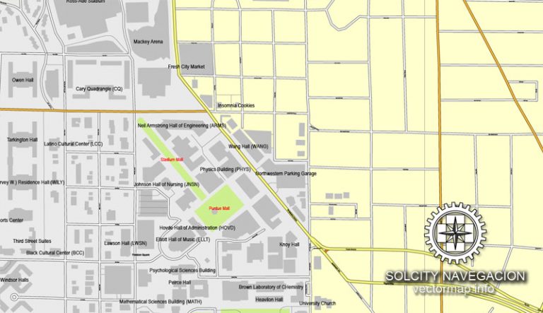 Lafayette, Indiana, US printable vector street City Plan map, full editable, Adobe PDF