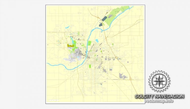 Lafayette, Indiana, US printable vector street City Plan map, full editable, Adobe PDF