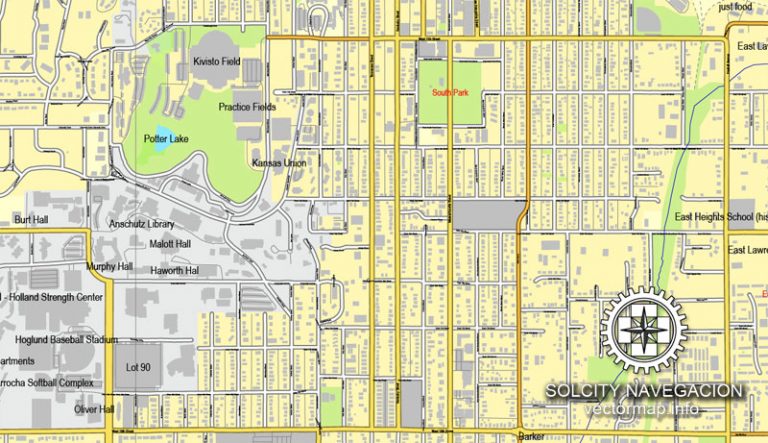 Lawrence, Kansas, US printable vector street City Plan map, full ...